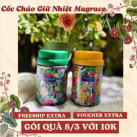 Cốc Cháo Giữ Nhiệt Magrace Kèm Thìa Gấp Gọn Hoạ Tiết Hoa 520ML - Hộp Cơm Giữ Nhiệt Inox 316 Tiện Lợi - MinAh Home