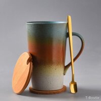 ❦■☎Cốc có nắp và thìa cốc sứ đơn giản retro tại nhà văn phòng nam và nữ cốc uống cốc cá nhân hóa cặp vợ chồng