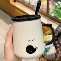 Cốc Cốc Có Nắp Muỗng Cốc Đôi Gốm Sứ-Cốc Nước Cà Phê Nam