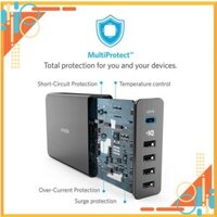 Cóc củ sạc nhanh 60W 4 cổng IQ USB & 1 cổng PD Type-C chính hãng Anker PowerPort +5 (Max 3A / Type-C và 2.4A / USB)