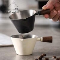 Cốc đo cà phê CULI, Tay cầm bằng gỗ Cốc đo nồng độ Espresso bằng thép không gỉ, Vòi đa chức năng 90ml Cốc đổ sữa không thể phá vỡ