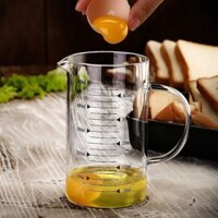 Cốc Đong Bằng Thủy Tinh Dày Dặn Có Nắp Bằng Silicon Chịu Nhiệt Cao 250-1000ml Kèm Muỗng Đo Lường Cho Lò Vi Sóng