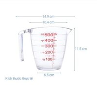 Cốc đong có quai tay cầm 200ml - 500ml, ly có chia vạch ca đong định lượng đo lường   - 500ml