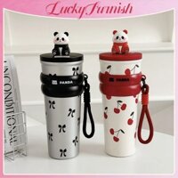 Cốc du lịch COD 700ml/24oz có tay cầm, nắp ống hút, dung tích lớn, cách nhiệt chân không bằng thép không gỉ, giữ lạnh 【LuckyFurnish】