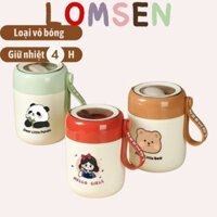 Cốc đựng canh, bình ủ cháo inox 304 SHIKUMI loại bear Panda cute giữ nhiệt lâu 4H tặng kèm muỗng an toàn vệ sinh lomsen