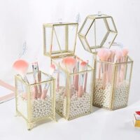 Cốc đựng cọ, hộp đựng trang sức bằng thuỷ tinh viền kim loại mạ vàng sang chảnh hàng có sẵn