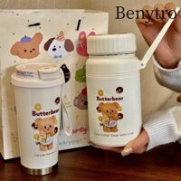Cốc gấu bơ BENYTRO, Cốc hút chân không hoạt hình uống nước, Cốc giữ nhiệt bằng thép không gỉ cầm tay 500 / 1000ml