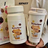 Cốc gấu bơ GFNET, Cốc hút chân không hoạt hình bằng thép không gỉ, Cốc uống nước cầm tay 500 / 1000ml