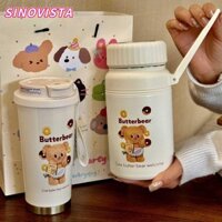 Cốc Gấu Bơ SINOVISTA, Cốc Hút Chân Không Inox Hoạt Hình, Bình Nước Cách Nhiệt Uống 500 / 1000ml Dễ Thương