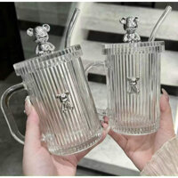 Cốc Gấu Thủy Tinh Chịu Nhiệt Kèm ống hút Hot Trend 2023