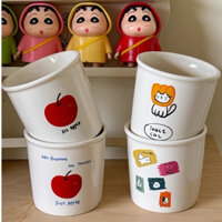 Cốc "giấy" gốm uống nước màu trắng hoạ tiết xinh xắn, cốc gốm style Hàn quốc cá t