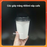 Cốc Giấy Trắng Nắp ĐEN 12oz 400ml Ly Giấy Đựng Cafe Mang Về Take away Set 50 cái