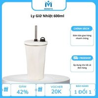 Cốc Giữ Nhiệt Cao Cấp 600ml, Ly Giữ Nhiệt Monoto Kèm Ống Hút, Có Núm Đậy, Nắp Chống Tràn Giữ Nhiệt
