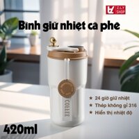 Cốc Giữ Nhiệt Coffee Bình Giữ Nhiệt inox Có Màn Hình Led Thể Hiện Nhiệt Độ 420ml Kèm Dây Đeo Tiện Lợi