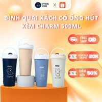 Cốc Giữ Nhiệt Cute Bằng Thép Không Gỉ Inox 304 Dung Tích 500ml Có Ống Hút Dễ Thương
