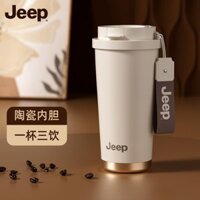 Cốc giữ nhiệt giá trị cao JEEP cốc cà phê cốc uống nước inox đôi cầm tay cho bé gái ống hút gốm sứ sức chứa lớn EMFS