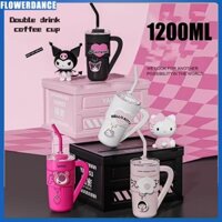 Cốc giữ nhiệt hoạt hình Sanrio 1200ml Cốc hút chân không hình gấu Kuromi dễ thương bằng thép không gỉ 316 Cốc cách nhiệt có ống hút Bình giữ nhiệt cầm tay có mặt dây chuyền hoa