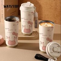 Cốc giữ nhiệt hoạt hình WAY2TOP, Cốc nước dung tích cao Cốc cà phê Hello Kitty, Quà tặng thực tế có thể tái sử dụng chống rò rỉ Cốc cách nhiệt hai lớp Du lịch