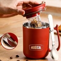 Cốc Giữ Nhiệt Inox 304 500ML Cốc Pha Trà/Cà Phê Có Lõi Lọc Kèm Ống Hút, Thìa Gấp Gọn Tiện Lợi