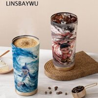 Cốc giữ nhiệt LINSBAYWU Nezha có bình nước ống hút dành cho học sinh