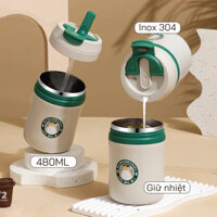 Cốc Giữ Nhiệt Logo Starbuck Dung Tích 480ml, Ly Giữ Nhiệt Nắp Chống Tràn, Lõi Inox 304 An Toàn Sức Khỏe
