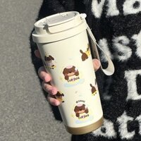 Cốc giữ nhiệt lót gốm nhỏ xúc xích, cốc đựng cà phê đi chơi xách tay học sinh mẫu mới 2024 nữ có ống hút