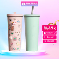 Cốc giữ nhiệt Pastel, bình nước giữ nhiệt cao cấp RITA STORE ly giữ nhiệt cà phê 800ml inox 304 - Tặng sticker ống hút