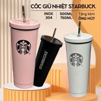 Cốc giữ nhiệt starbuck 750ml inox 304 kèm ống hút inox thời trang