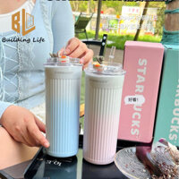 Cốc giữ nhiệt Starbucks Cốc thép không gỉ Phiên bản giới hạn Cốc khoai tây chiên Pháp Màu hồng Xanh Gradient Di động Ô tô Cà phê Uống Cốc cách nhiệt Cốc rơm 473ml