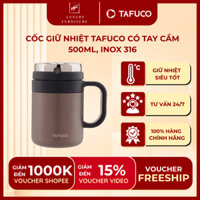 Cốc giữ nhiệt Tafuco có tay cầm 500ml, Inox 316 - Giữ nóng lạnh lâu - Văn phòng, du lịch