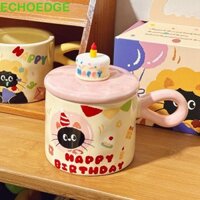 Cốc gốm mèo ECHOEDGE, Cốc cà phê gốm 3D sáng tạo, Cốc sữa Quà tặng sinh nhật vui vẻ Phim hoạt hình có nắp tay cầm Cốc nước hoạt hình Trường học / Văn phòng