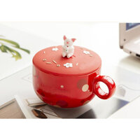 Cốc gốm Starbuck hoạt hình dễ thương cốc đơn giản có nắp cà phê ngoại hình cao cấp cô gái cốc lợn cốc cà phê