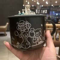 Cốc gốm Starbucks có nắp cà phê thí nghiệm cốc gấu cốc nước uống văn phòng thay đổi nhiệt di động