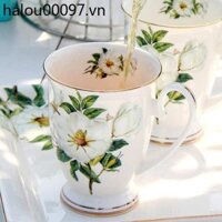 Cốc Gốm Sứ Sáng Tạo Châu Âu Cốc Có Nắp Dung Tích Lớn Xương Trung Quốc Cốc Nước Ăn Sáng Cốc Sữa Cà Phê Ánh Sáng Sang Trọng