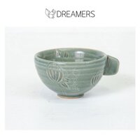 Cốc gốm thủ công Bát Tràng quai dẹt men xanh lam S2