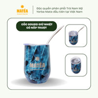 Cốc Gourd Yerba Mate Vân Xanh Đậm có nắp đậy giữ nhiệt 350ml kèm ống hút lõi lọc Bombilla