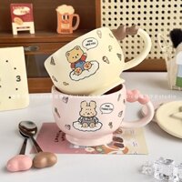 Cốc Hình Gấu Dễ Thương Kiểu Hàn Quốc Cốc Gốm Cặp Đôi Đêm Có Thìa Có Nắp Cốc Nước Văn Phòng Gia Dụng Giá Trị Cao