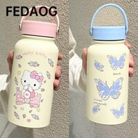 Cốc hút chân không FEDAOG, Bình nước cách nhiệt 900ml bằng thép không gỉ, Cốc giữ nhiệt Hello Kitty bướm xanh