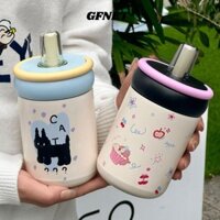 Cốc hút chân không GFNET, Bình nước cách nhiệt Hello Kitty 500ml, Cốc giữ nhiệt hoạt hình mèo đen bằng thép không gỉ