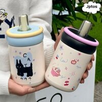 Cốc hút chân không JPTOS, Bình nước cách nhiệt Hello Kitty 500ml, Cốc giữ nhiệt bằng thép không gỉ cho mèo đen hoạt hình