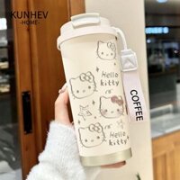 Cốc hút chân không KUNHEV, Cốc cà phê hoạt hình 500 ml, Cốc hút nhiệt uống nước Hello Kitty bằng thép không gỉ di động