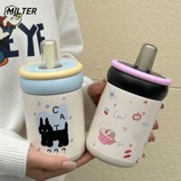 Cốc hút chân không MILTER, Bình nước cách nhiệt Hello Kitty Black Cat, Phim hoạt hình dễ thương Cốc giữ nhiệt bằng thép không gỉ 500ml