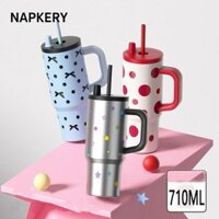 Cốc hút chân không NAPKERY, Cốc cách nhiệt dung tích lớn bằng thép không gỉ 316, Sáng tạo có tay cầm Bình giữ nhiệt 710ml Quà tặng sinh nhật