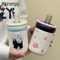 Cốc hút chân không PETOFQQ, Bình nước cách nhiệt hoạt hình Hello Kitty, Cốc giữ nhiệt bằng thép không gỉ mèo đen 500ml