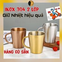 Cốc Inox Giữ Nhiệt TAMUSHOP92 Ly Giữ Nhiệt 2 Lớp Ca Uống Nước Có Quai Coffee Cà Phê Mạ Vàng Bạc CI002