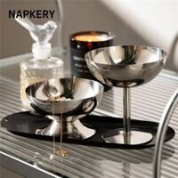 Cốc kem NAPKERY, Bát tráng miệng bằng thép không gỉ 304 màu bạc, Cốc ăn nhẹ trái cây chống gỉ 200ml