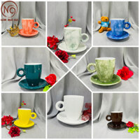 Cốc Latte Kèm Đĩa Kê,cốc cafe latte Bát Tràng men bóng và vân đá,Ca-Chén-Ly-Tách uống cà phê Decor,cốc sứ Gốm Ngô Gia