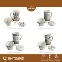 Cốc Lọc Trà, Cốc Uống Trà Vẽ Tay Hoạ Tiết, Cốc Có Quai Men Trắng Gốm Sứ Bát Tràng