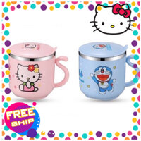 Cốc ly inox 304 giữ nhiệt Hello Kitty và Doremon 270ml