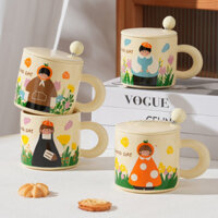 Cốc ly sứ Cặp đôi Good Day dễ thương kèm nắp,thìa,hộp quà GO HOME dung tích 420ml đựng cafe, nước, quà tặng bạn bè